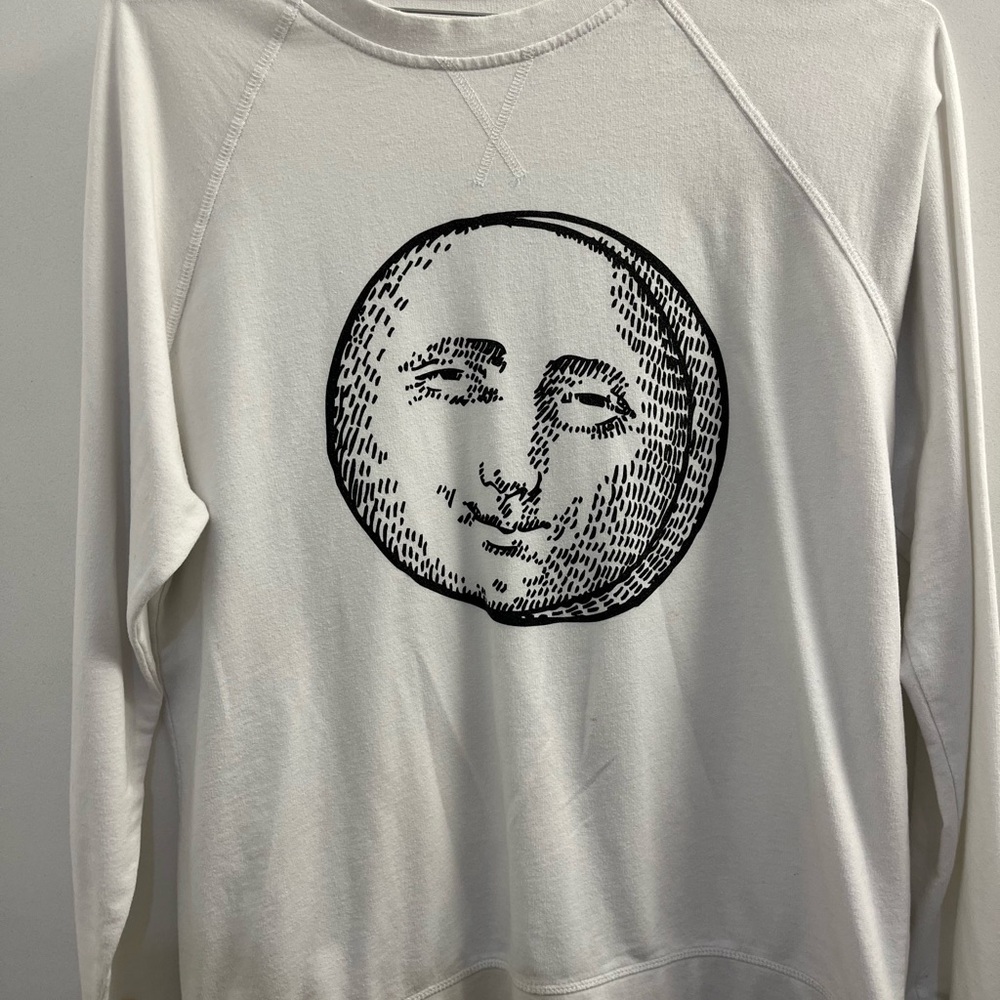 White Sweatshirt with Moon Face Design